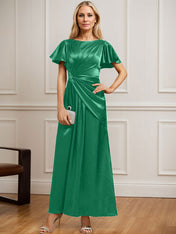 A-line Scoop Ankle-Length Stretch Satin Mother of the Bride Dress With Pleated Beading