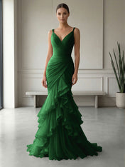 Mauve Folds Tulle Strapless Sleeveless Mermaid Gown Dress