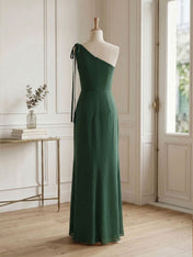 Green Formal Evening Dress Sheath One Shoulder Sleeveless Maxi Dress Gown