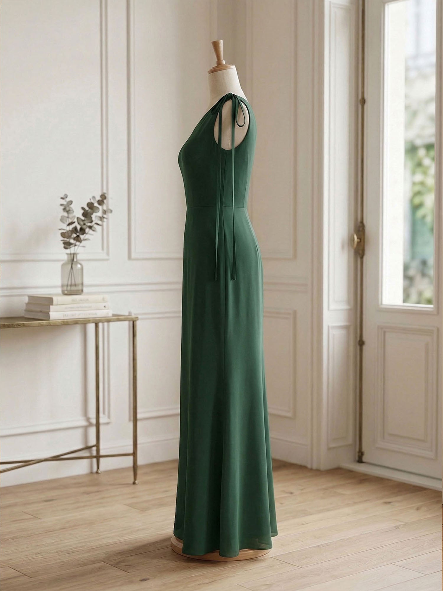 Green Formal Evening Dress Sheath One Shoulder Sleeveless Maxi Dress Gown