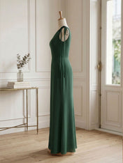 Green Formal Evening Dress Sheath One Shoulder Sleeveless Maxi Dress Gown