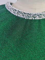 Green Sequin Crew Neck Long Sleeve Sheath Evening Gown Maxi Dress
