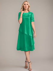 A-Line Scoop Knee-Length Mother of the Bride Dress With Applique & Sequins