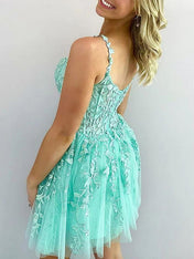 Green A-Line Zipper Back Homecoming Dress With Appliques