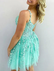 Green A-Line Zipper Back Homecoming Dress With Appliques