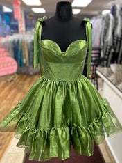 Sage A-line Straps Sweetheart Short Homecoming Dress with Bow
