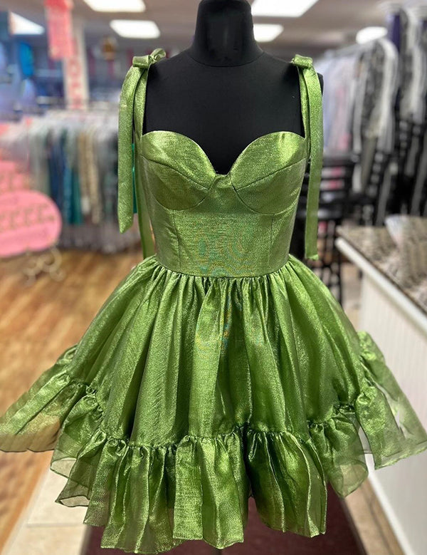 Sage A-line Straps Sweetheart Short Homecoming Dress with Bow