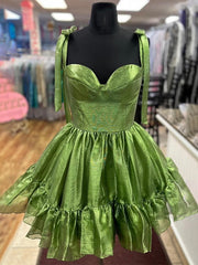 Blue A-line Straps Sweetheart Short Homecoming Dress with Bow
