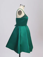 Green A Line Spaghetti Straps Satin Short Homecoming Dress