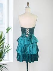 Green A Line Strapless Sweetheart Satin Homecoming Dress with Keyhole