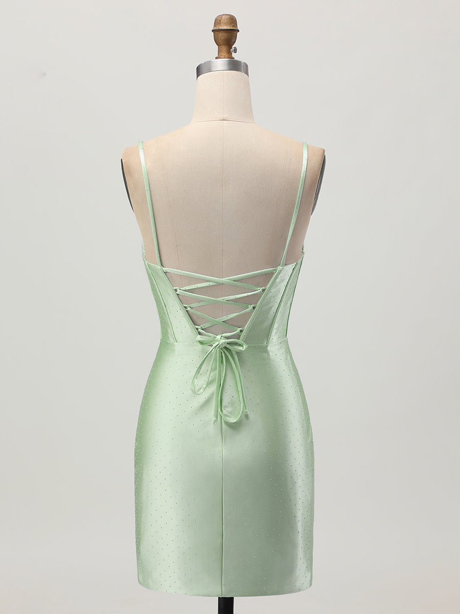 Green Bodycon Corset Cut Out Short Homecoming Dress with Beading