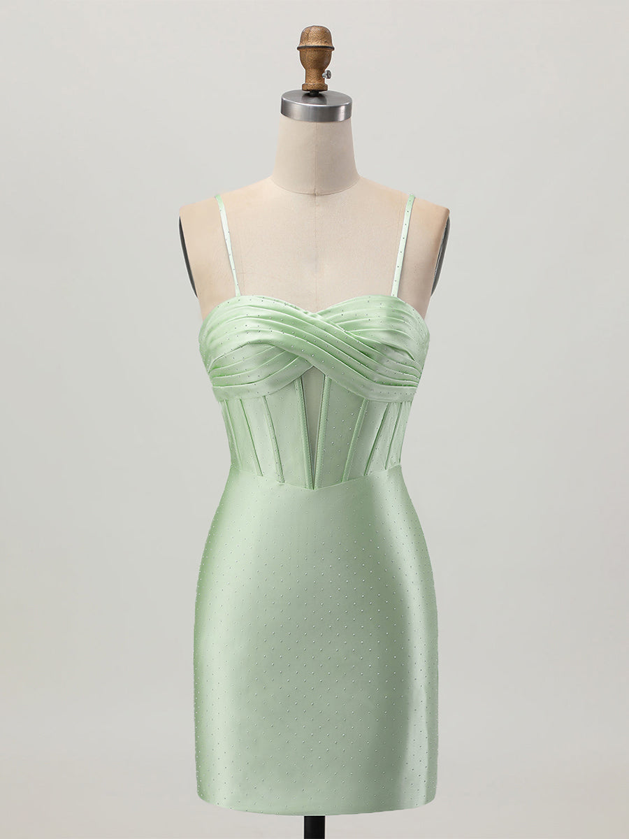 Green Bodycon Corset Cut Out Short Homecoming Dress with Beading
