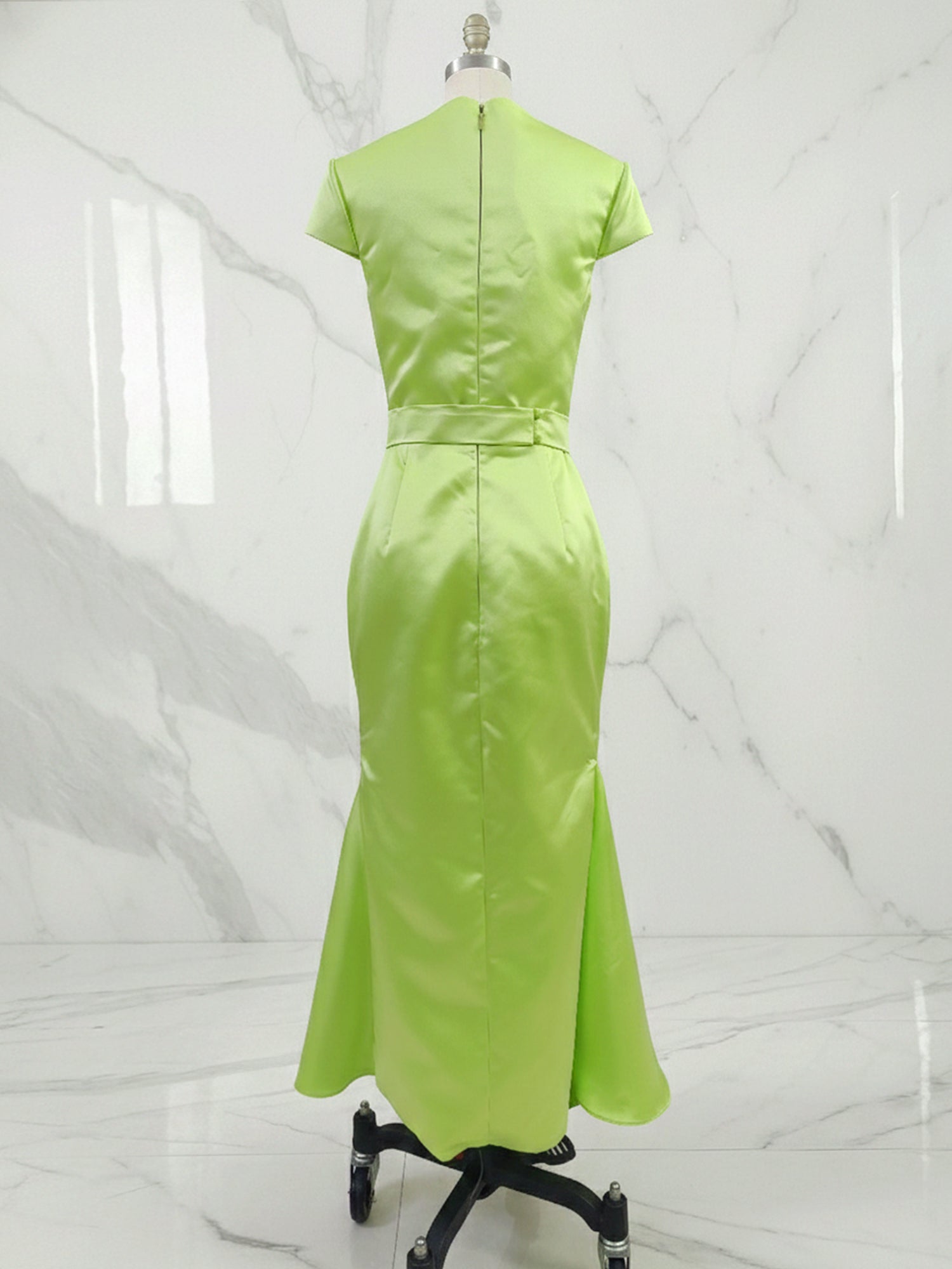 Green Floral Embroidered Cap Sleeve Sheath Maxi Dress with Slit