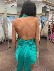 Green Halter V Neck Short Tight Homecoming Dress