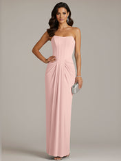 Green Sheath/Column Chiffon Off The Shoulder Sleeveless Floor Length Dresses