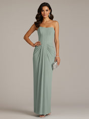 Green Sheath/Column Chiffon Off The Shoulder Sleeveless Floor Length Dresses