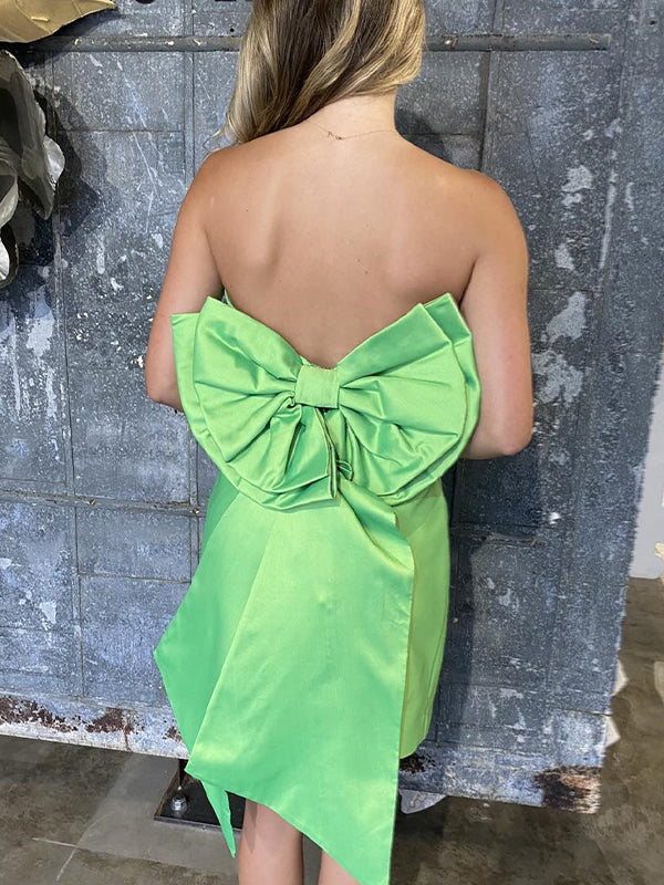 Green Strapless Back Bow Short Homecoming Dress
