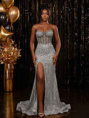 Strapless Sequin-Embellished Mermaid Prom Dress