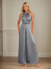 Jumpsuits Halter Floor-Length Satin Wedding Dress