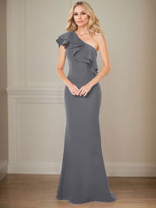 A-line One Shoulder Floor-Length Chiffon Mother of the Bride Dress With Ruffles