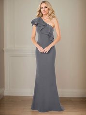 A-line One Shoulder Floor-Length Chiffon Mother of the Bride Dress With Ruffles
