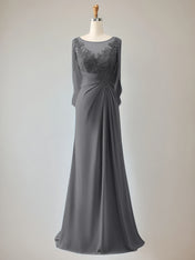 Trumpet/Mermaid Scoop Neck 1/2 Sleeve Chiffon Mother of the Bride Dress With Beadings