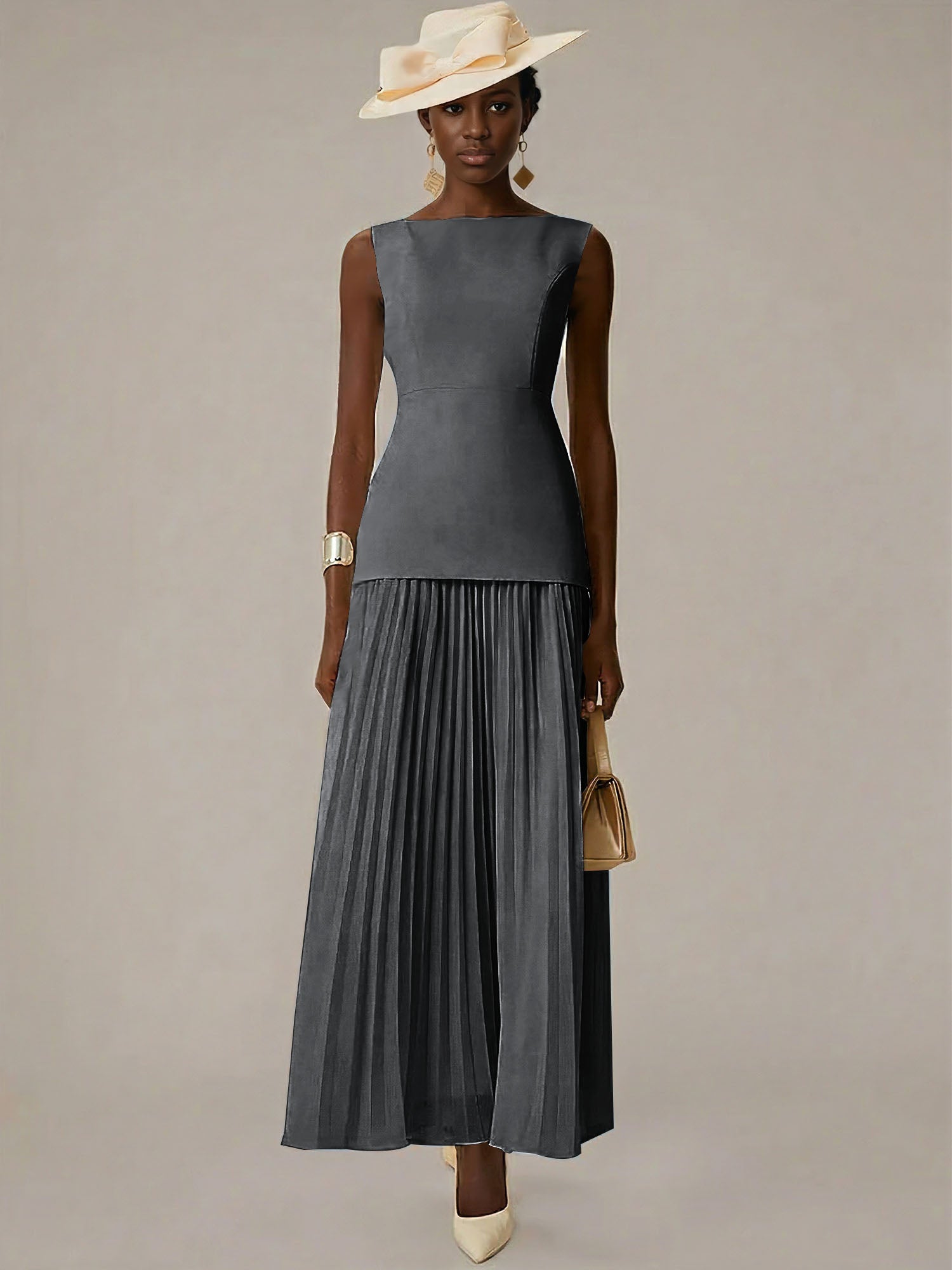 White A Line Chiffon Round Neck Sleeveless Floor Length Dresses