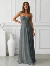 Light Blue Sweetheart Chiffon A Line Maxi Dress with Pleat