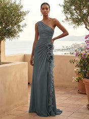 One Shoulder Pleat Mermaid A Line Ruffle Evening Dresses