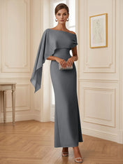 Elegant Mint Green One-Shoulder Chiffon Mermaid Formal Evening Dress with Cape and Ruffles