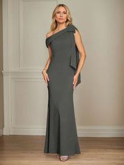 Trumpet/Mermaid One Shoulder Sleeveless Stretch Crepe Mother of the Bride Dress With Bow