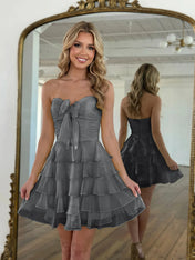 Chiffon A Line Tiered Short Homecoming Dress with Ruffles