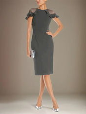 Sheath/Column Stretch Crepe Scoop Short Sleeves Knee Length Dress