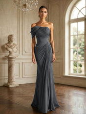 One Shoulder Pleat Mermaid Chiffon Evening Dresses for Women Gown