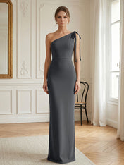Green Formal Evening Dress Sheath One Shoulder Sleeveless Maxi Dress Gown