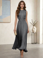 Ethereal Formal Evening Dress Ice Blue Pleated Chiffon Maxi Gown