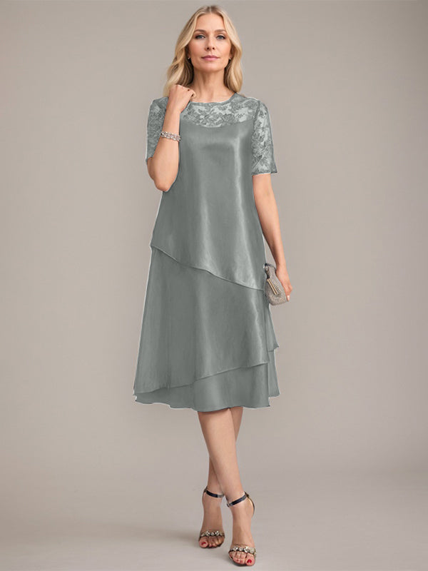 A-Line Scoop Knee-Length Mother of the Bride Dress With Applique & Sequins