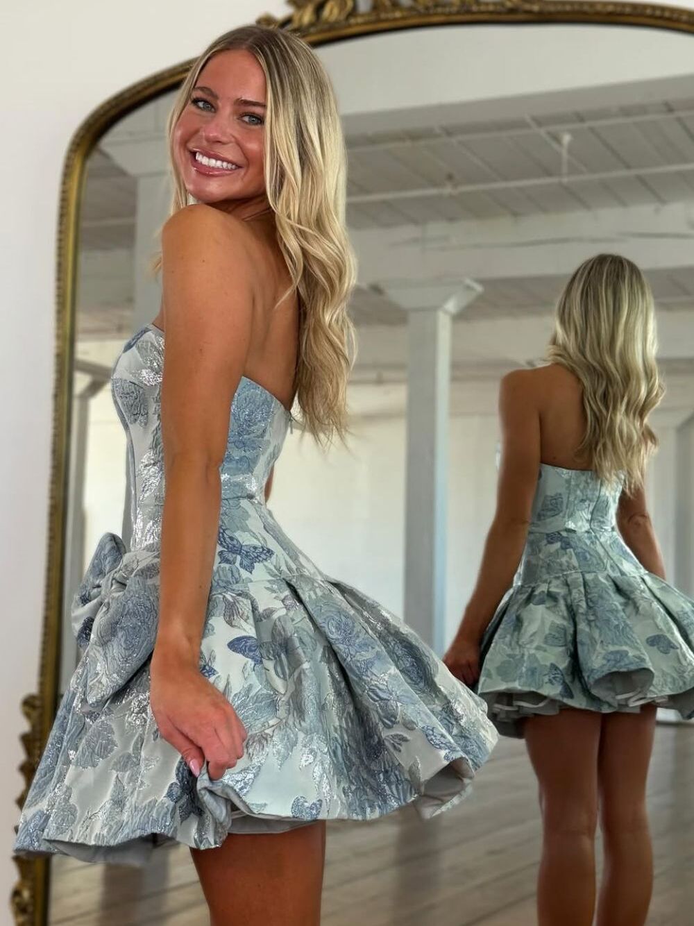 GreyBlueALineStraplessPrintedShortHomecomingDresswithBowknot_3.jpg