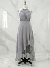 Grey Halter Neck High-Low Ruffle Hem Midi Dress Gown