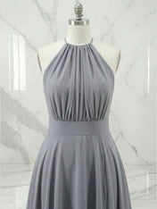 Grey Halter Neck High-Low Ruffle Hem Midi Dress Gown