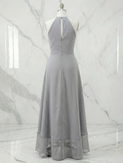 Grey Halter Neck High-Low Ruffle Hem Midi Dress Gown