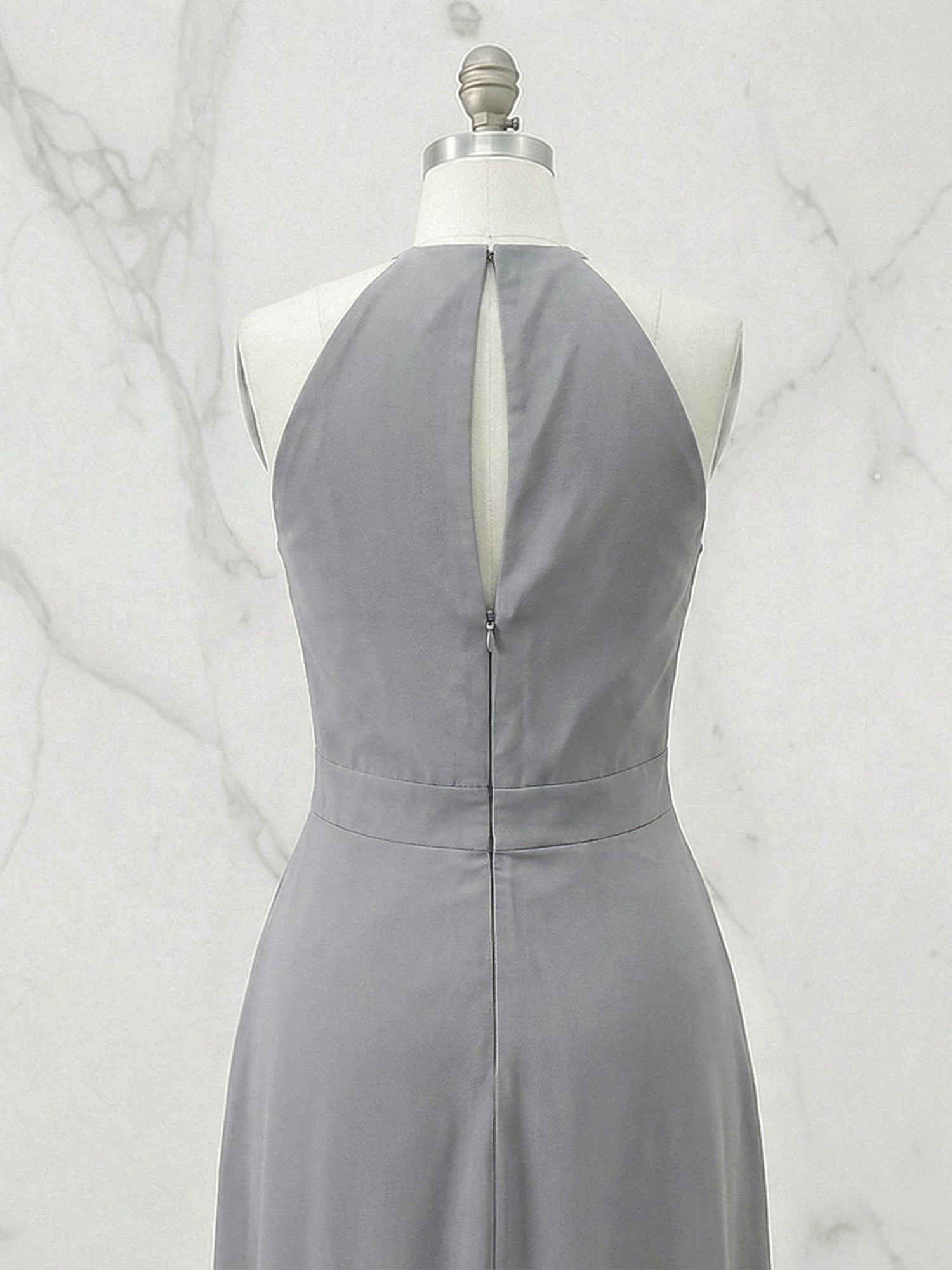 Grey Halter Neck High-Low Ruffle Hem Midi Dress Gown
