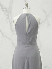 Grey Halter Neck High-Low Ruffle Hem Midi Dress Gown