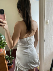 Grey Strapless Satin Short Homecoming Dress