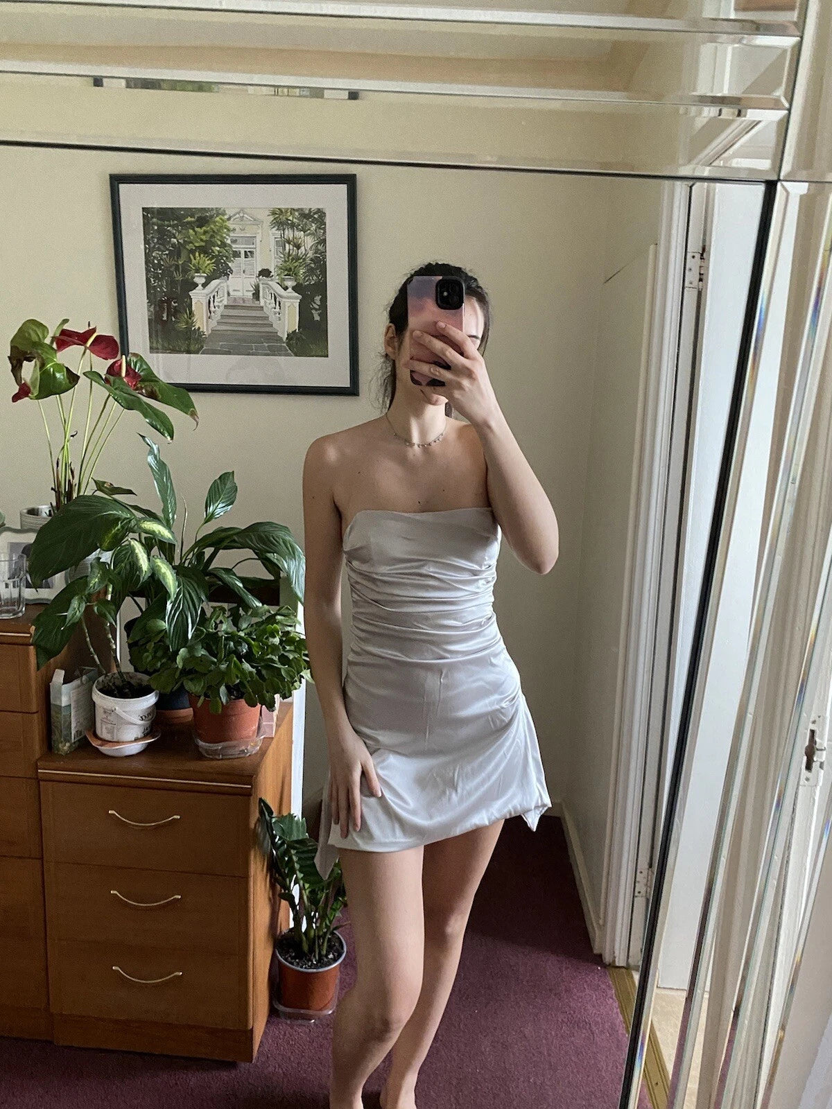 Grey Strapless Satin Short Homecoming Dress