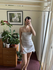 Grey Strapless Satin Short Homecoming Dress