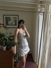 Grey Strapless Satin Short Homecoming Dress