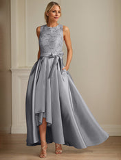 A-Line/Princess Jewel Neck Sleeveless Mother Of The Bride Dresses With Pleats Lace