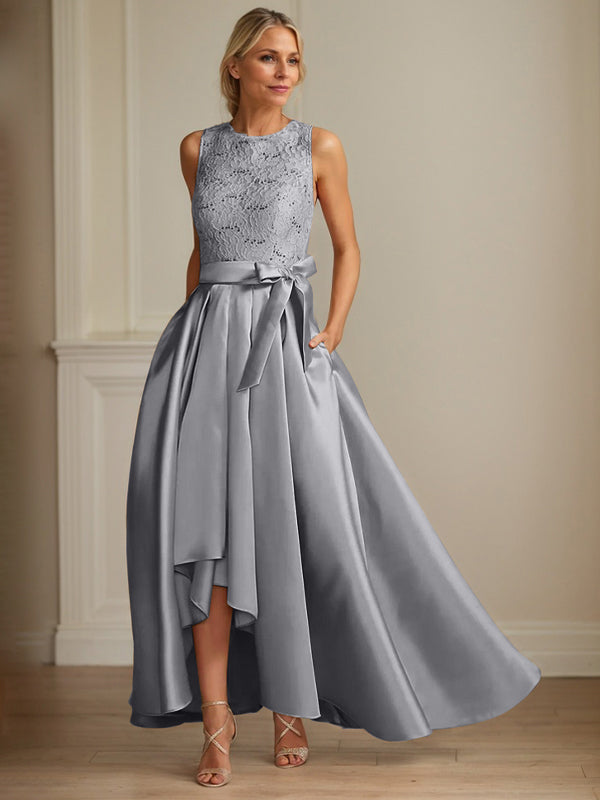 A-Line/Princess Jewel Neck Sleeveless Mother Of The Bride Dresses With Pleats Lace