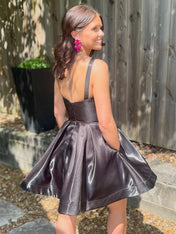 Grey A-line One Shoulder Pleated Short Homecoming Dress